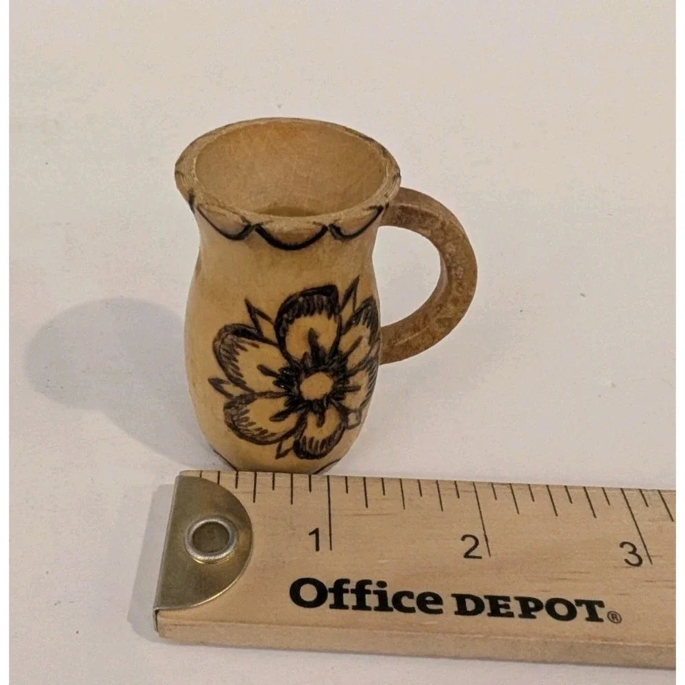 Hand Carved Vintage Wooden Cups Set Of 3 Miniature Wall Hanging Plaque Slovakia